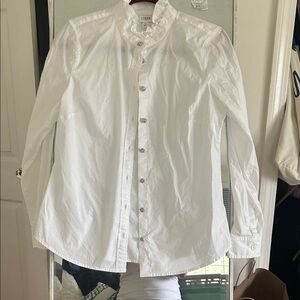 J. Crew White Ruffled Collar Button-Up Blouse